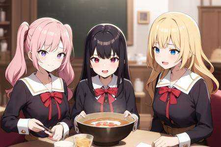 ((best quality)),  ((masterpiece)),  (detailed)Create an anime image featuring five girls in a magical academy. The girls...