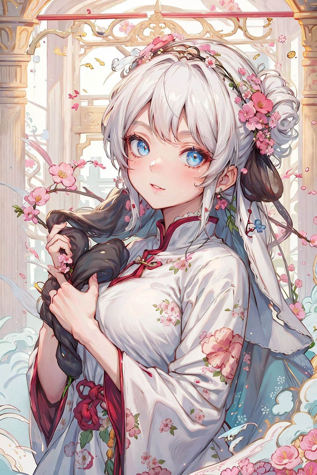 1girl, elegant floral dress, beautiful eyes, upper body, 8k,32k,高清, ,32