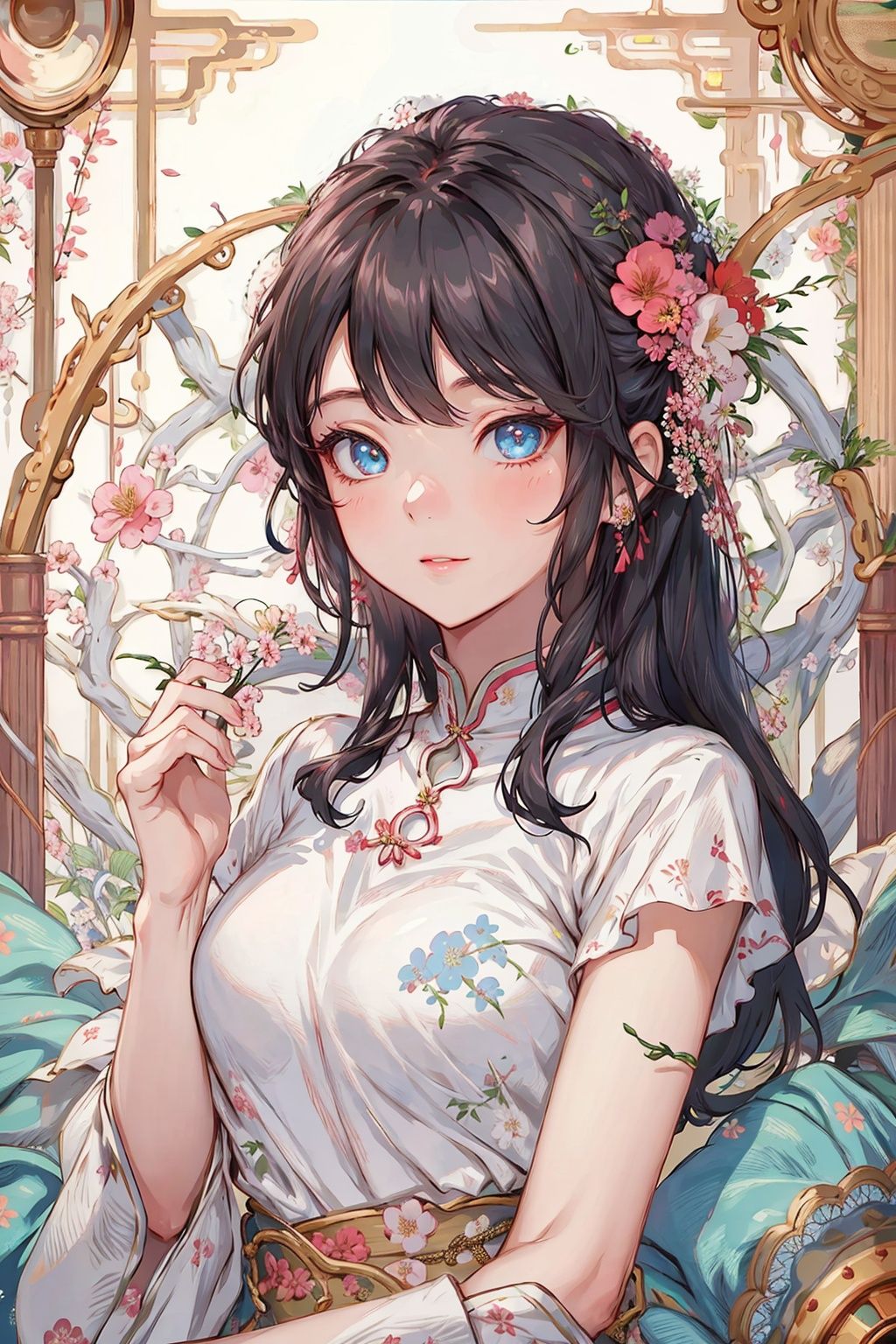 1girl, elegant floral dress, beautiful eyes, upper body, 8k,32k,高清, ,32