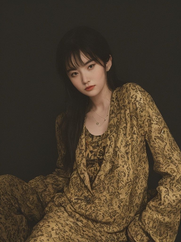 slim girl,  gold suit jacket in snake print,  jacket over bare torso on Tensor.Art