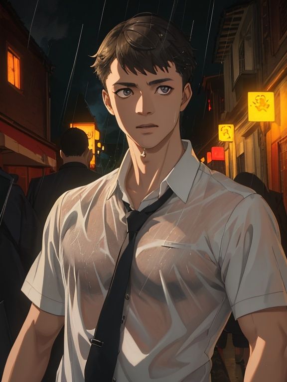 shenyong,1male,face,alley,⚡,rain,surrender,flashlight,upper body,nightfall,panic, white shirt,masterpiece, best quality,  <lora:shenyong:1>,(((masterpiece))), (((best quality))), ((ultra-detailed)), (illustration), (detailed light),((an extremely delicate and beautiful)),dramatic_shadow,ray_tracing