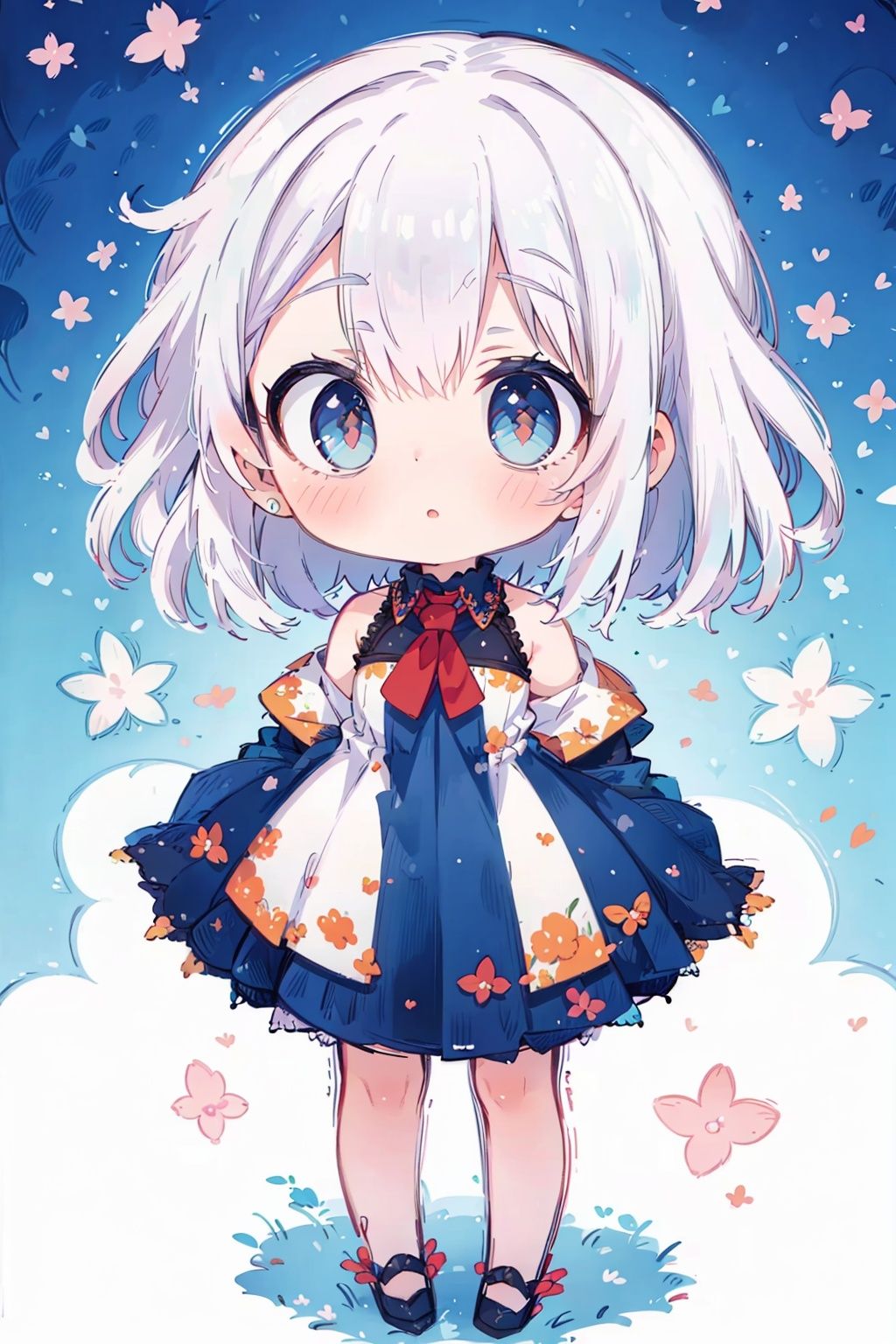 (little loli:1.3), (child:1.2), (Girlish body type), (masterpiece), (best quality), Exquisite visuals, high-definition, (ultra detailed), finely detail, ((solo)), ((gawr gura)), (medium hair), (white Silver hair), (gradient Blue), (beautiful detailed eyes), Kawai, loveliness, off shoulder, looking at viewer, bare shoulders, standing, ((full body)),pale skin