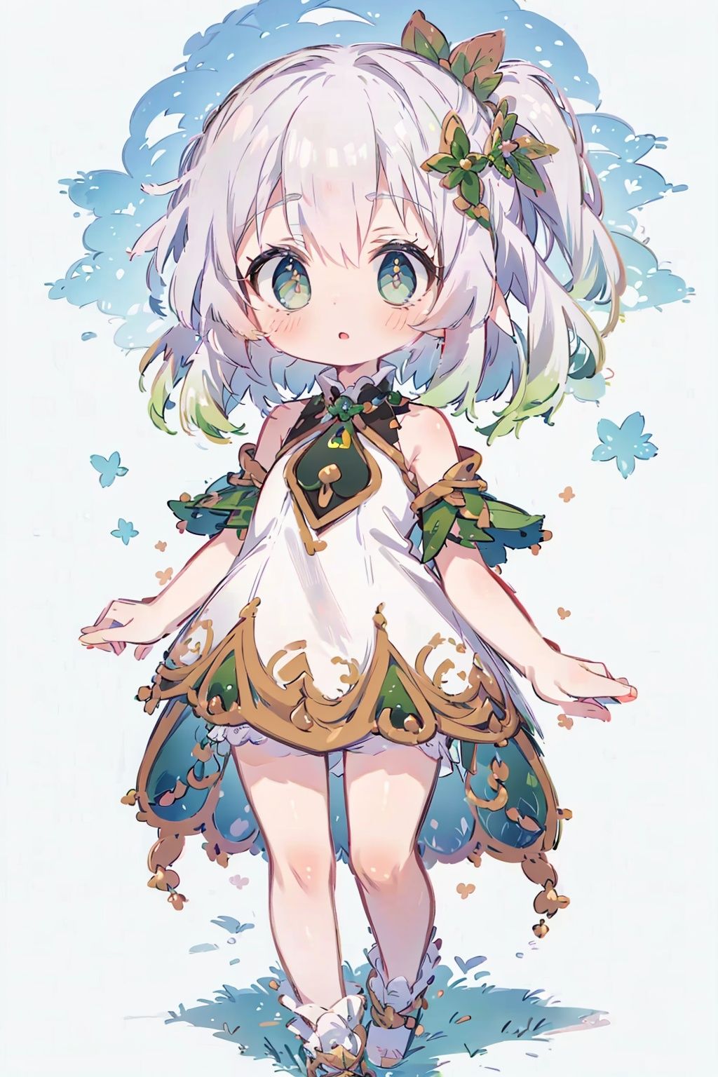(little loli:1.3), (child:1.2), (Girlish body type), (masterpiece), (best quality), Exquisite visuals, high-definition, (ultra detailed), finely detail, ((solo)), ((gawr gura)), (medium hair), (white Silver hair), (gradient Blue), (beautiful detailed eyes), Kawai, loveliness, off shoulder, looking at viewer, bare shoulders, standing, ((full body)),pale skin