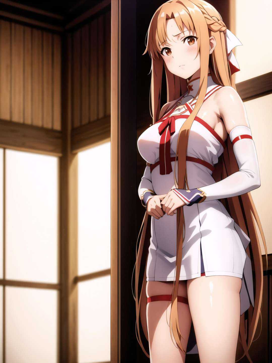 Asuna Yuuki,  woman in dojo,  fights on Tensor.Art