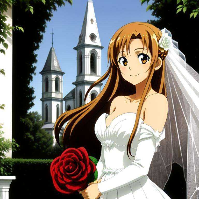 parameters 1girl,  yuuki_asuna,  holding rose on Tensor.Art