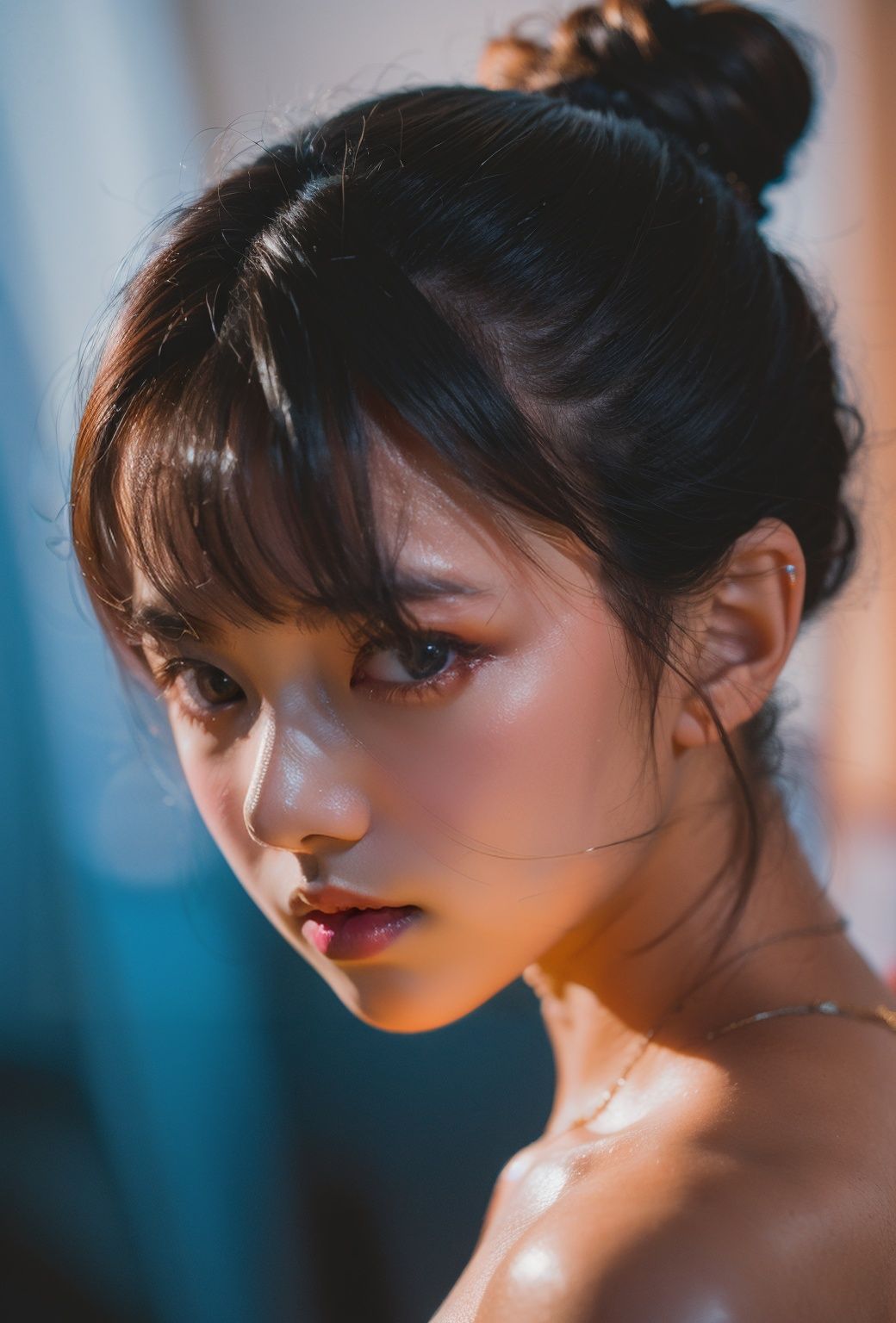 masterpiece, best quality, 1 girl, dark theme, soothing tones, muted colors, high contrast, (natural skin texture, hyperrealism, soft light, sharp), <lora:add_detail:0.4>