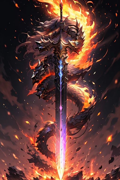 Cyberpunk,mechanical elements,jian_xy, fire, embers, flaming_sword, flaming_weapon, flame, sword, burning, holding, holding_sword, weapon, sparks, 1girl, glowing_sword, solo, holding_weapon, glowing_weapon, long_hair, armor, explosion, molten_rock, pyrokinesis, looking_at_viewer, closed_mouth, <lora:dbj:0.6>,Giant,lightning