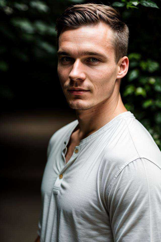 RAW photo, a portrait photo of Tomas Hardin in casual clothes, natural skin, 8k uhd, high quality, film grain, Fujifilm XT3