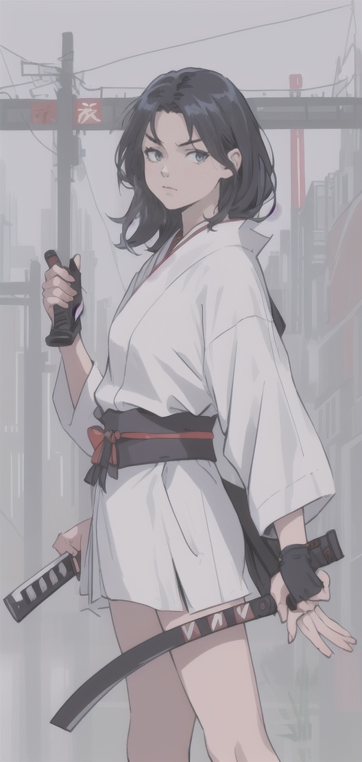 Create a last samurai woman in age of technology,  Last battle,  holding katana by icefox297 on Tensor.Art