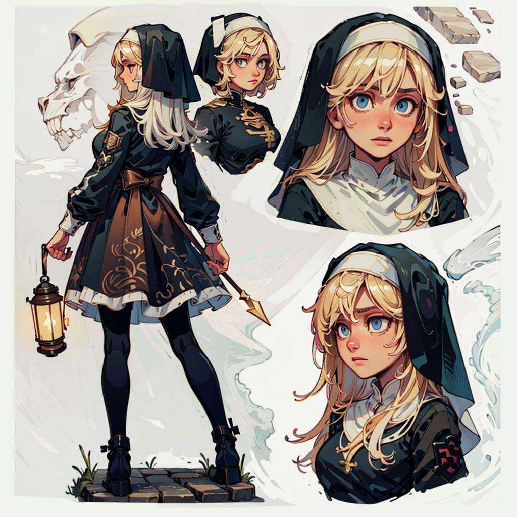 1girl,  nun,  white long hair on Tensor.Art