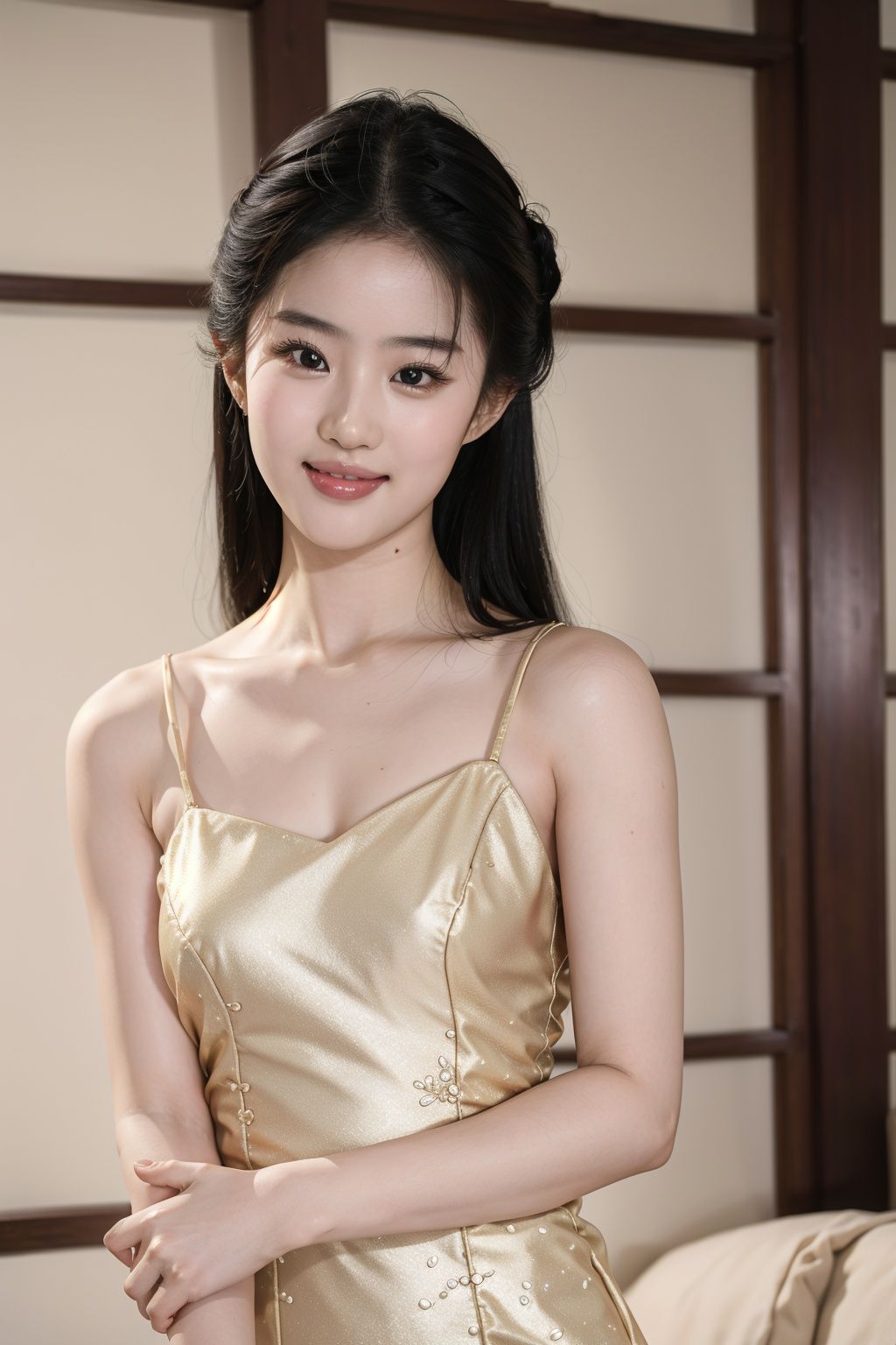 photorealistic, best quality, 8K raw photos, 

centered from front, looking-at-viewer

solo, liuyifei NOT makeup, formal dress, light smile, perfect anatomy, perfect proportions, realistic skin textures,

indoor background
