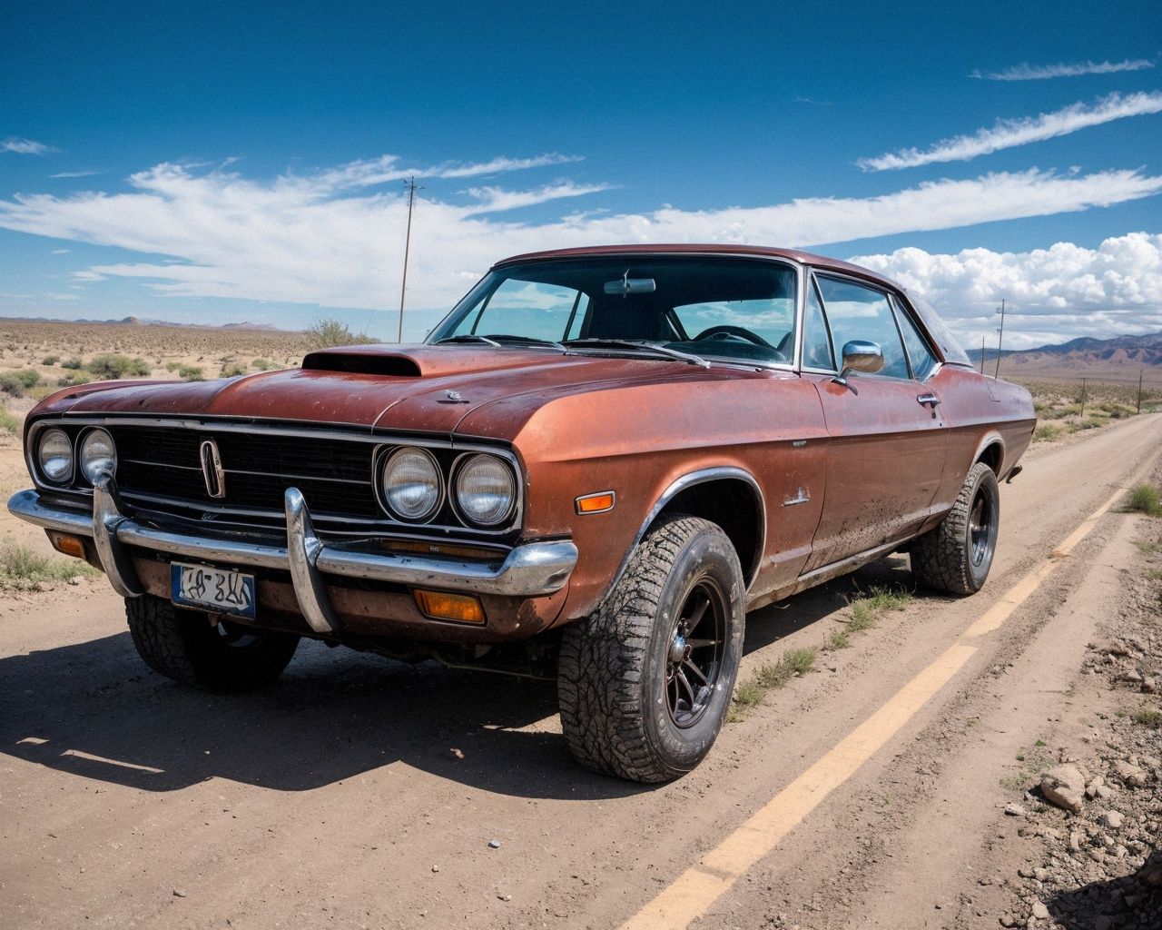 cinematic,  filmic image 4k,  8k with [George Miller's Mad Max style]. The image should be captured in a [wide-angle view]...