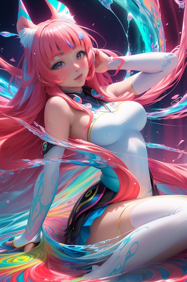 MihoHirano,officialart,unity8kwallpaper,ultradetailed,beautifulandaesthetic,masterpiece,bestquality,1girl,(fluid art:1.3),(Themostbeautifulformofchaos:1.2),(Detaileddetails:1.2),Fauvistdesign,(Flowingcolors:1.2),Vividcolors,(dynamicangle:1.2),flowing hair,colorful colors,<lora:人物特写丨欧美经典_V1.0:0.5>,