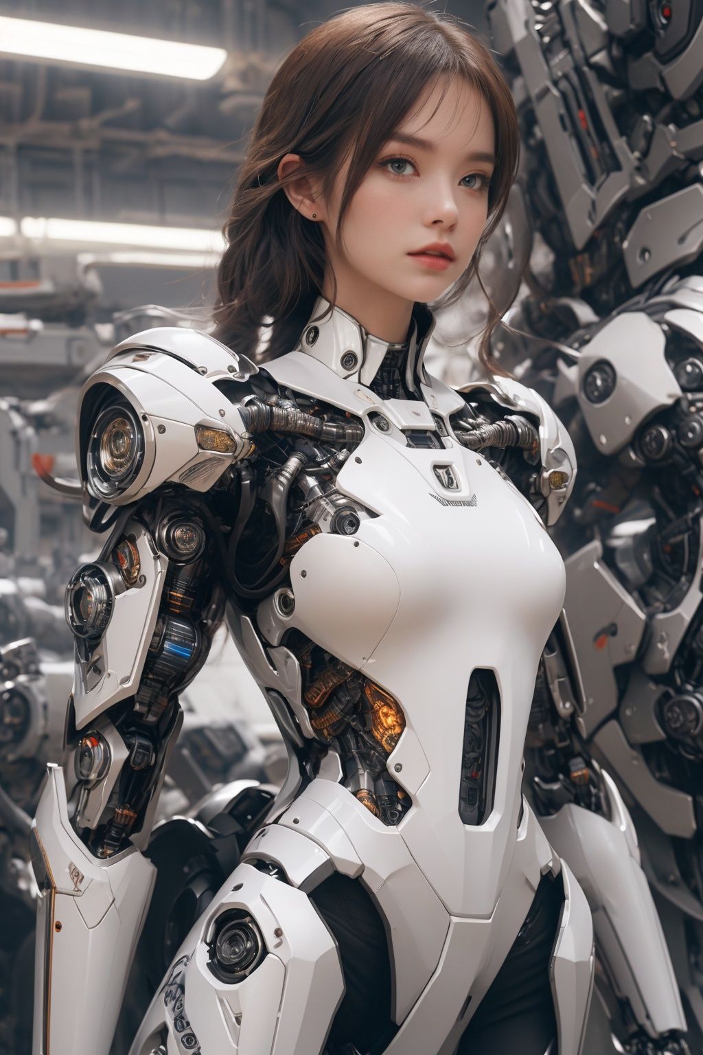 (8k, RAW photo, best quality, masterpiece:1.2), (realistic, photo-realistic:1.2)(raw photo) (extremely detailed CG unity 8k wallpaper) detailed and intricate, original,highres,1girl:background:0.6,looking at viewer,upper  body,red shidudou,  ,machinery,, Mecha,真实,照片,chibi,,armor,full_body,science fiction,robot,bodysuit