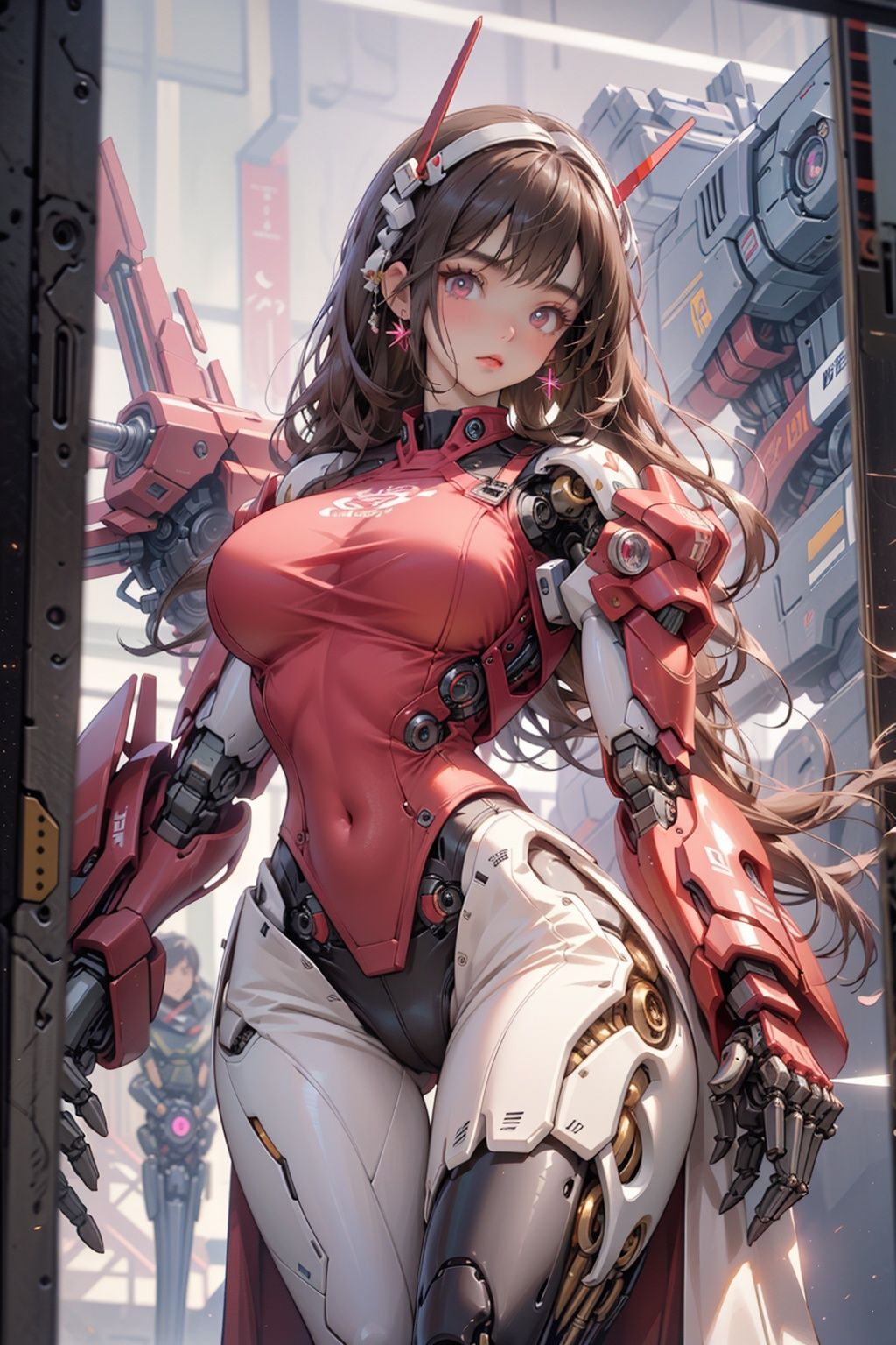 ((Masterpiece)), ((best quality)), 8K, high detailed, ultra-detailed,
A sensual and beautiful woman in a Japanese mecha-inspired fashion,tight leather pants,（pink mecha）,standing,Face to the right
1 woman, ((flowing dark hair)), ((piercing gaze)), ((sleek mecha armor with intricate designs)), ((mechanical limbs and gadgets with glowing lights)), sky, 
photography,Drive a motor vehicle,Split the leg
(huge breasts:1.2),(bodybuilder:1.1),machinery, Mecha,,1girl, shirt_lift,AGAINST GLASS, the queen's momentum