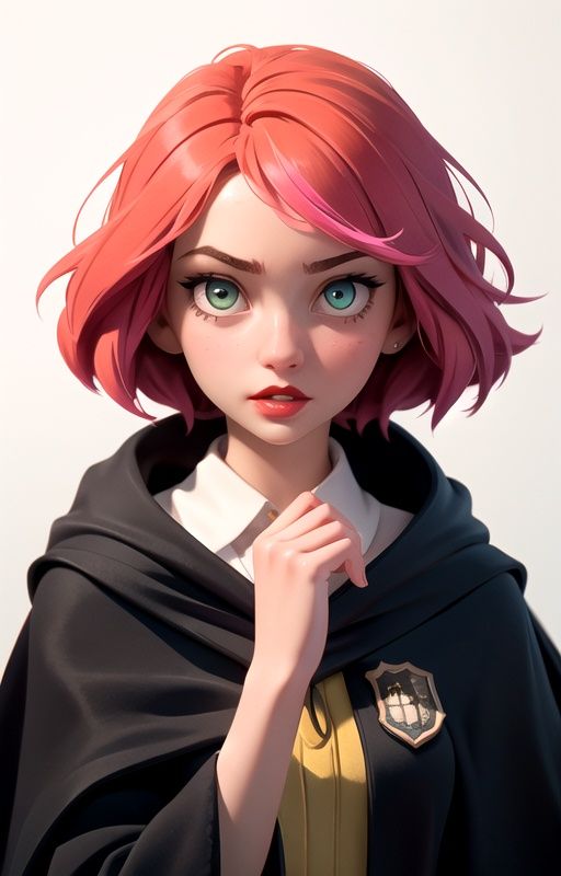 1girl,  short pink hair,  (hufflepuff House Cloak) on Tensor.Art