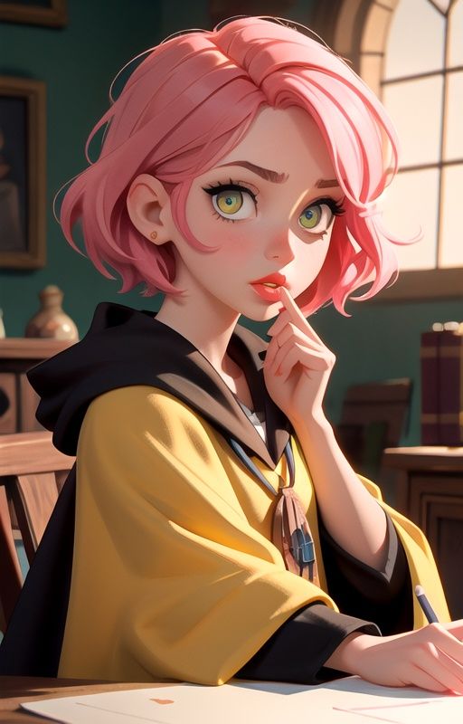 1girl,  short pink hair,  (hufflepuff House Cloak) on Tensor.Art