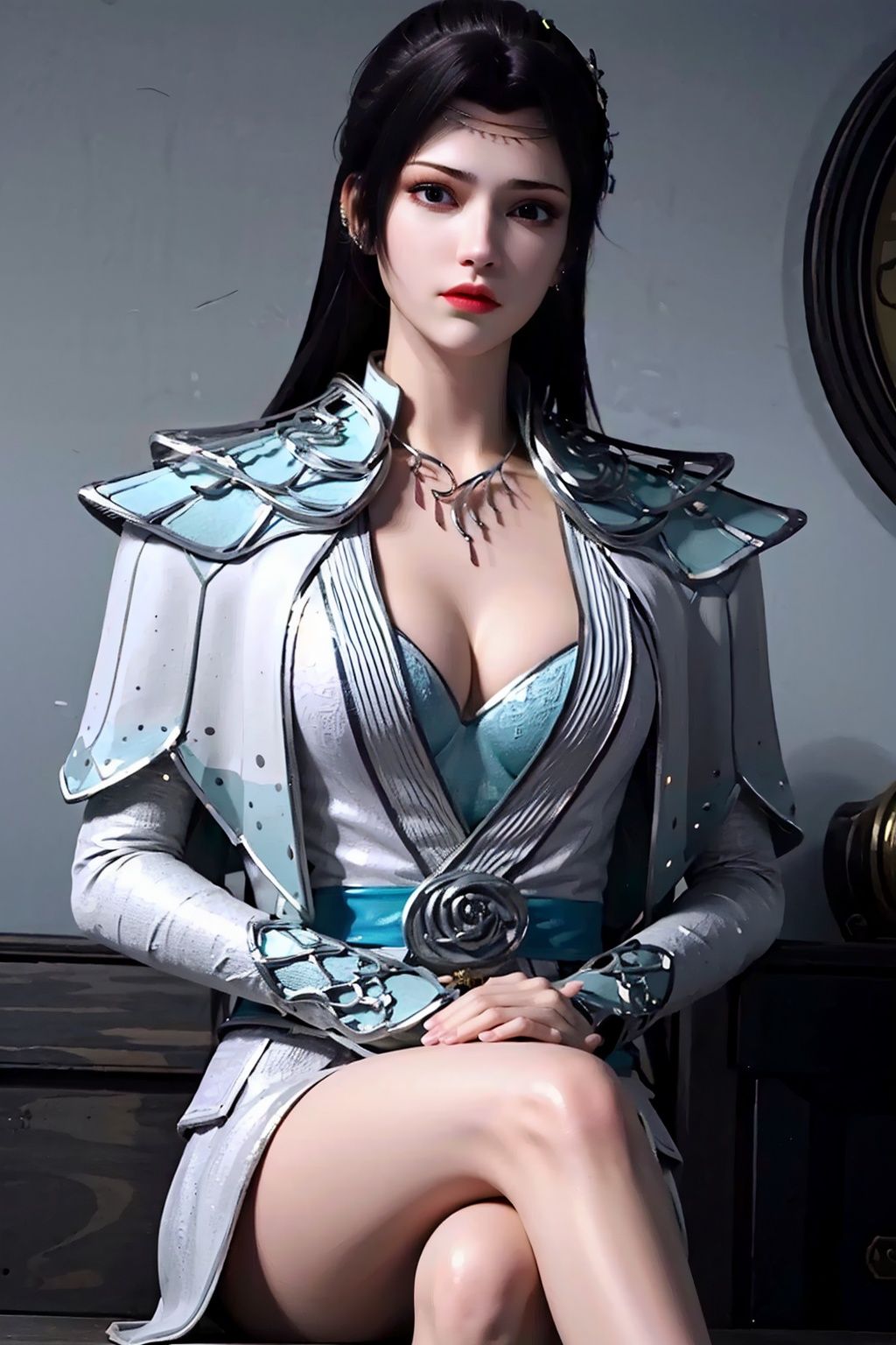 masterpiece,best quality,1girl, armor,sitting,crossed legs, upper body,solo, <lora:EMS-4410-EMS:0.86>