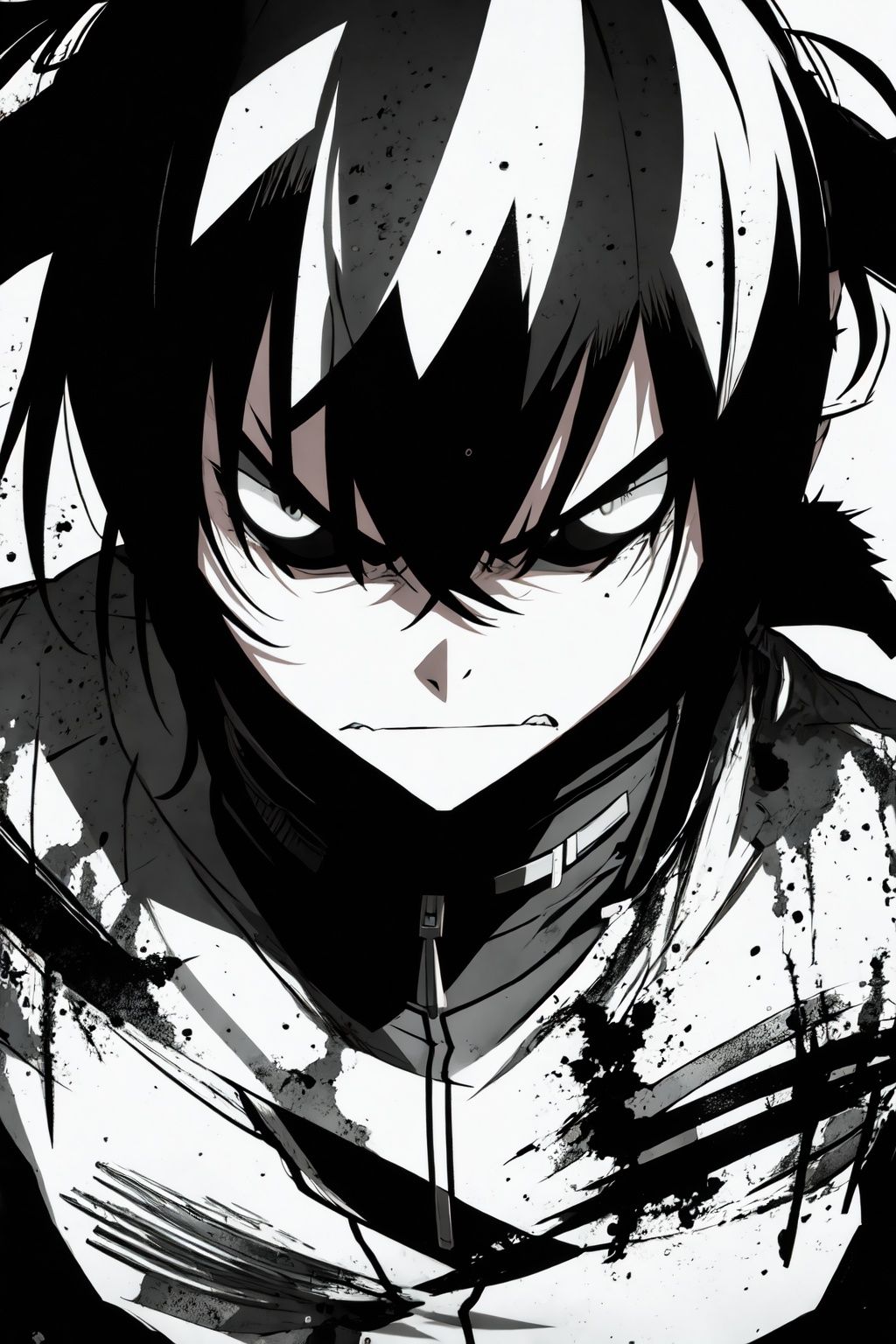 style of Russ Mills,  angry anime boy,  close up on Tensor.Art
