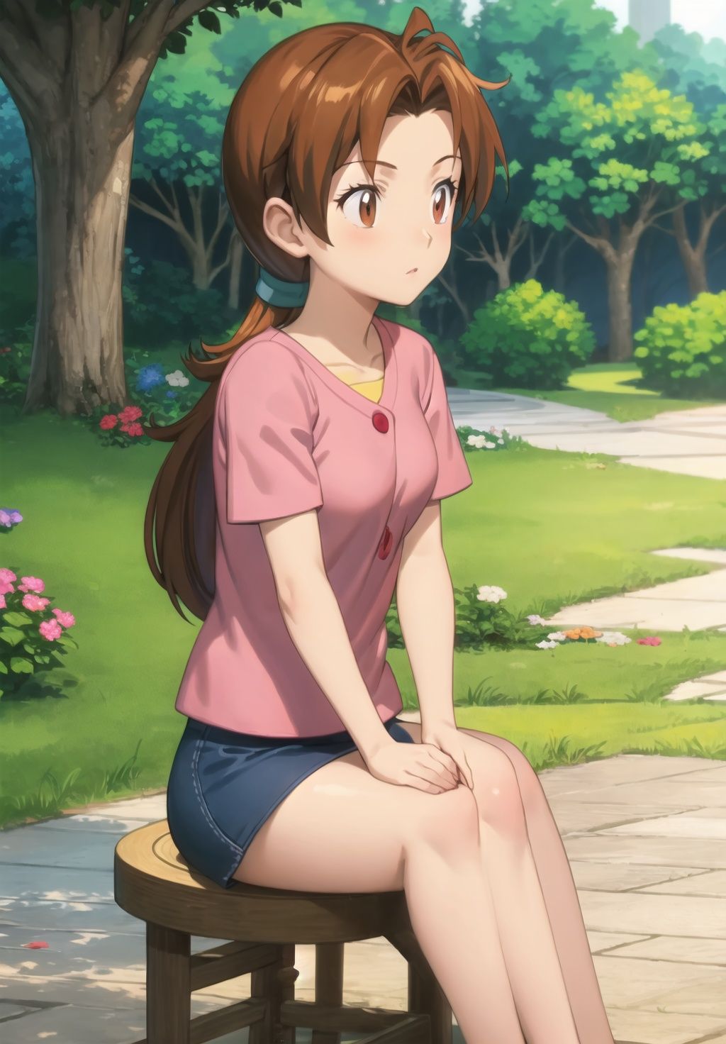 Delia_Ketchum 1girl,  solo,  sitting by LuckyHorse on Tensor.Art