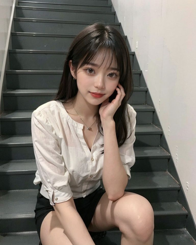 best quality, masterpiece, 1girl, jk style,sitting on stairs,  