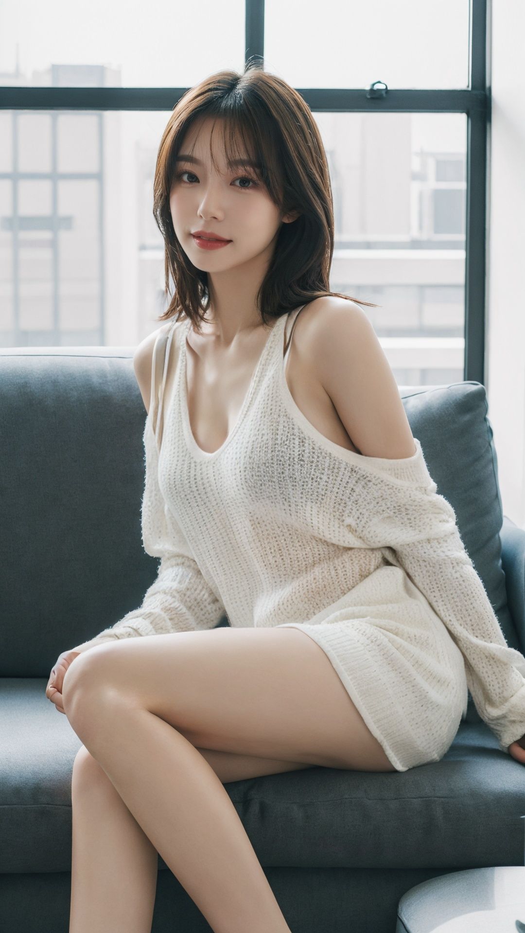 best quality,masterpiece,ultra high res,(photorealistic:1.4),1girl,sitting on sofa,