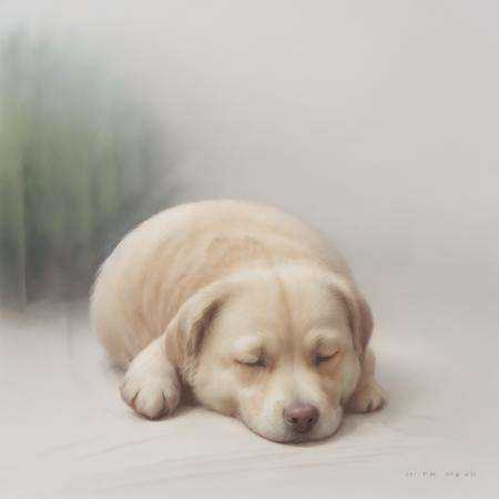 (illustration:1.1),(best quality),(masterpiece:1.1),(extremely detailed CG unity 8k wallpaper:1.1), (colorful),clear sharp focus,(dog),sleeping,indoor,wooden floor, animal,colorwater,(no humans),