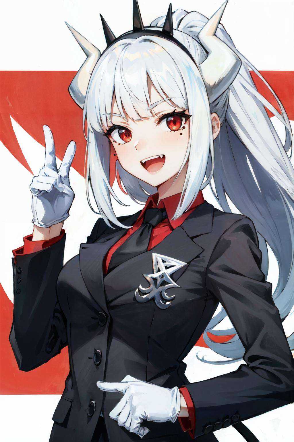 lucifer(helltaker),  black jacket,  fangs on Tensor.Art