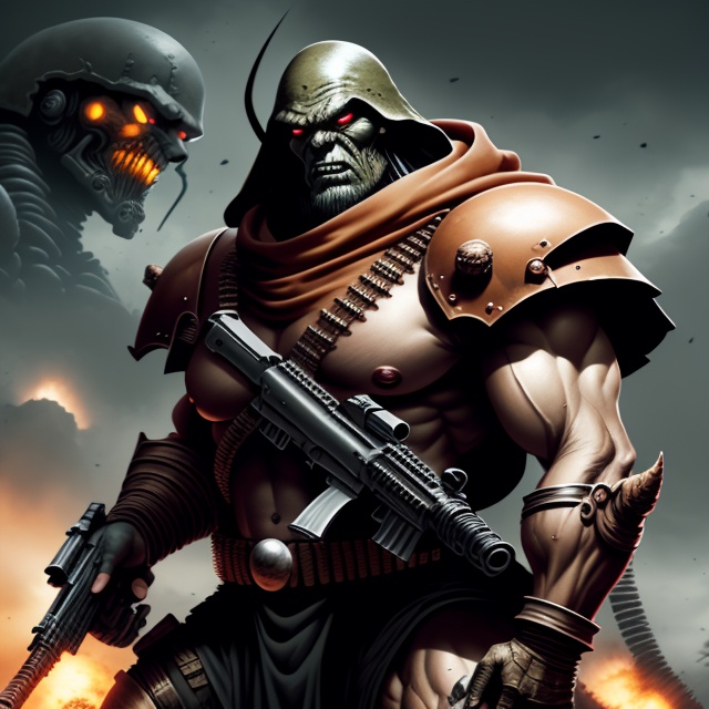 martianwarlord style,  a drawing of a man in armor with a machine gun in his hand on Tensor.Art