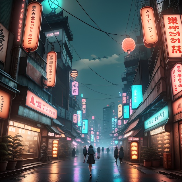 ShibuyaStreets style,  a street filled with lots of neon signs next to tall buildings on Tensor.Art