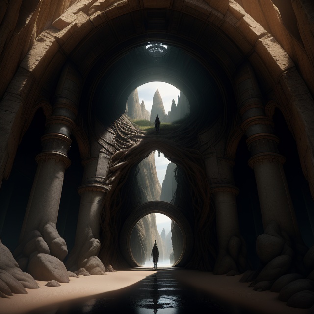 ToweringPortal style,  two people are standing in the middle of a tunnel on Tensor.Art