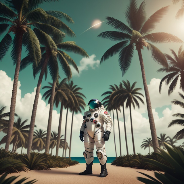 a man in a space suit standing in front of palm trees on Tensor.Art