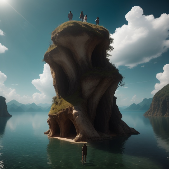 a group of people standing on top of a body of water on Tensor.Art