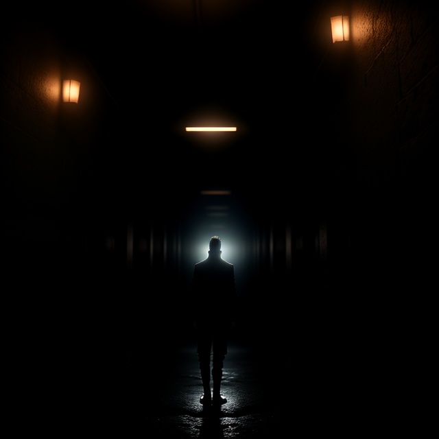 a man standing in the middle of a dark hallway on Tensor.Art