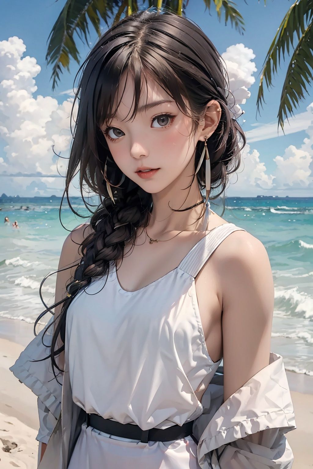 Masterpiece, Best, Summer, Colored, Beach, Upper Body, Sexy, Swimsuit, Girly, (Dessert), Goblet, action still,
