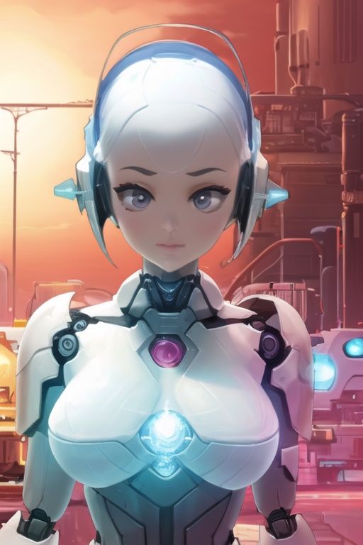 Cute robot girl,  evocative pose,  Ink in Hsiao-Ron Cheng style Close-Up Shot of of Nuclear Energy on Tensor.Art
