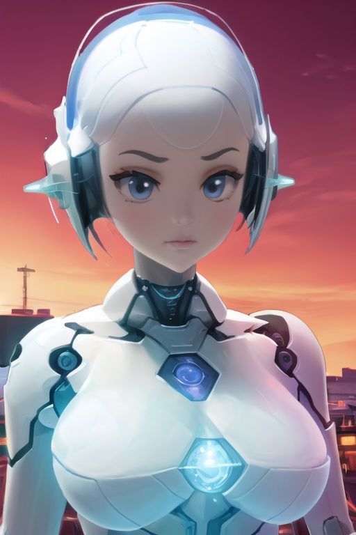 Cute robot girl,  evocative pose,  Ink in Hsiao-Ron Cheng style Close-Up Shot of of Nuclear Energy on Tensor.Art