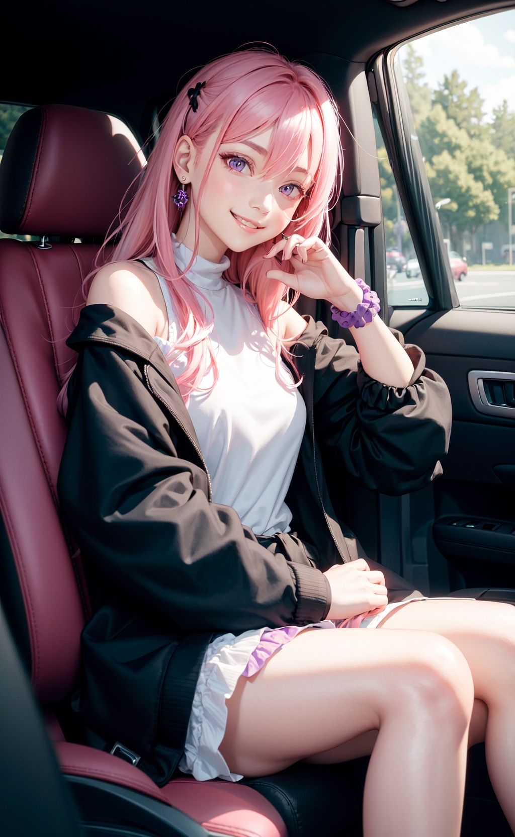 (masterpiece,  best quality),  1girl sitting in a car on Tensor.Art