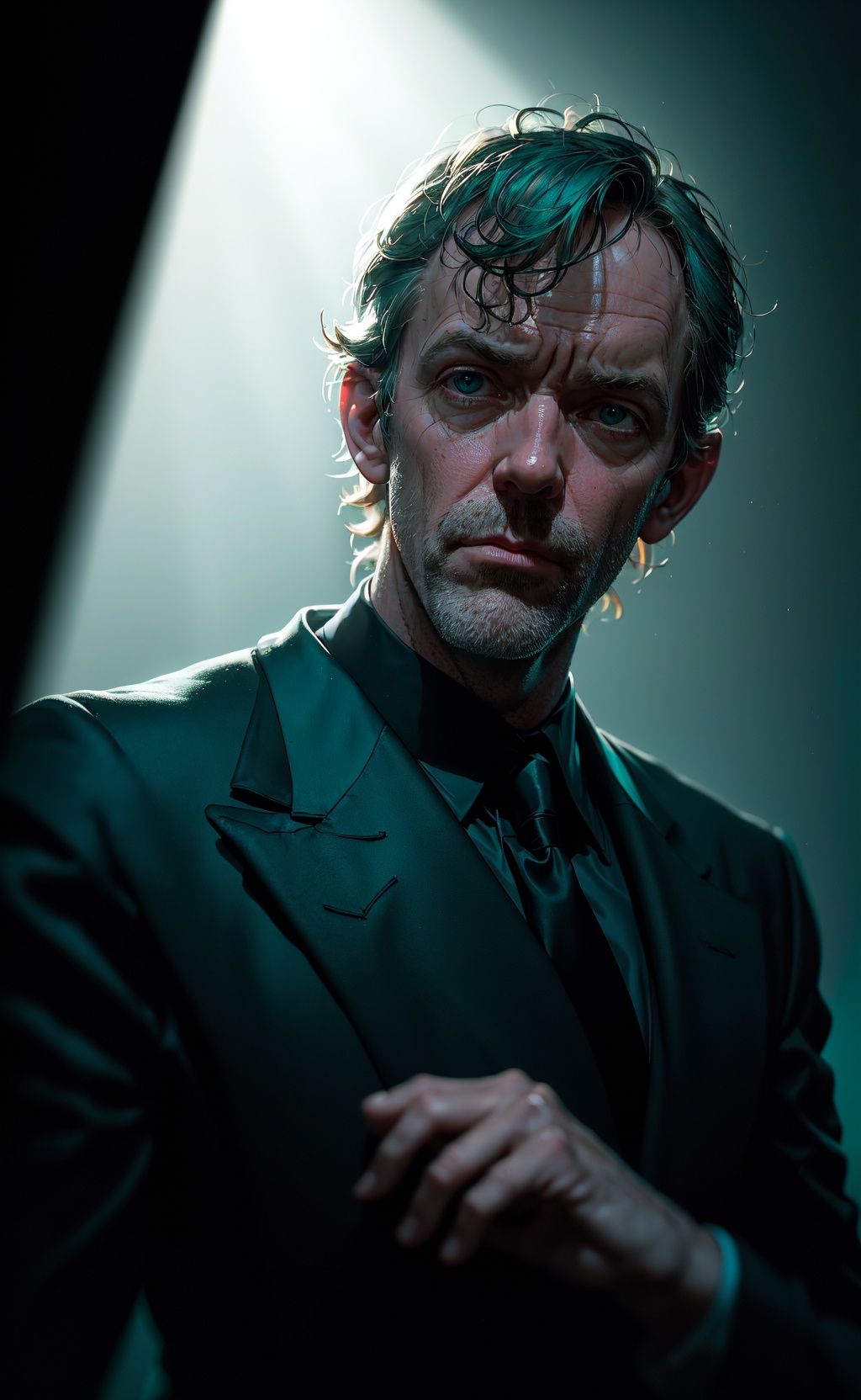 portrait of a award winning photo of hugh laurie posing in a dark studio,  two tone lighting,  sharp focus on Tensor.Art