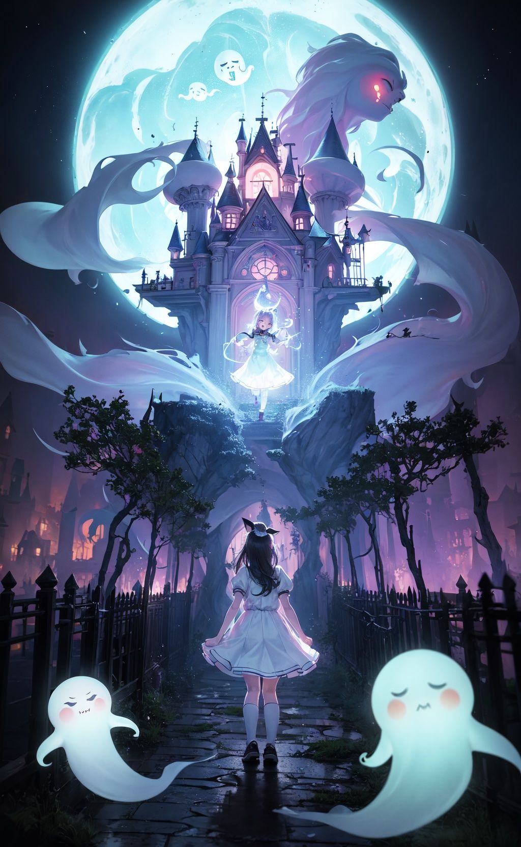 masterpiece,  best quality,  schoolgirl exploring a haunted theme park on Tensor.Art