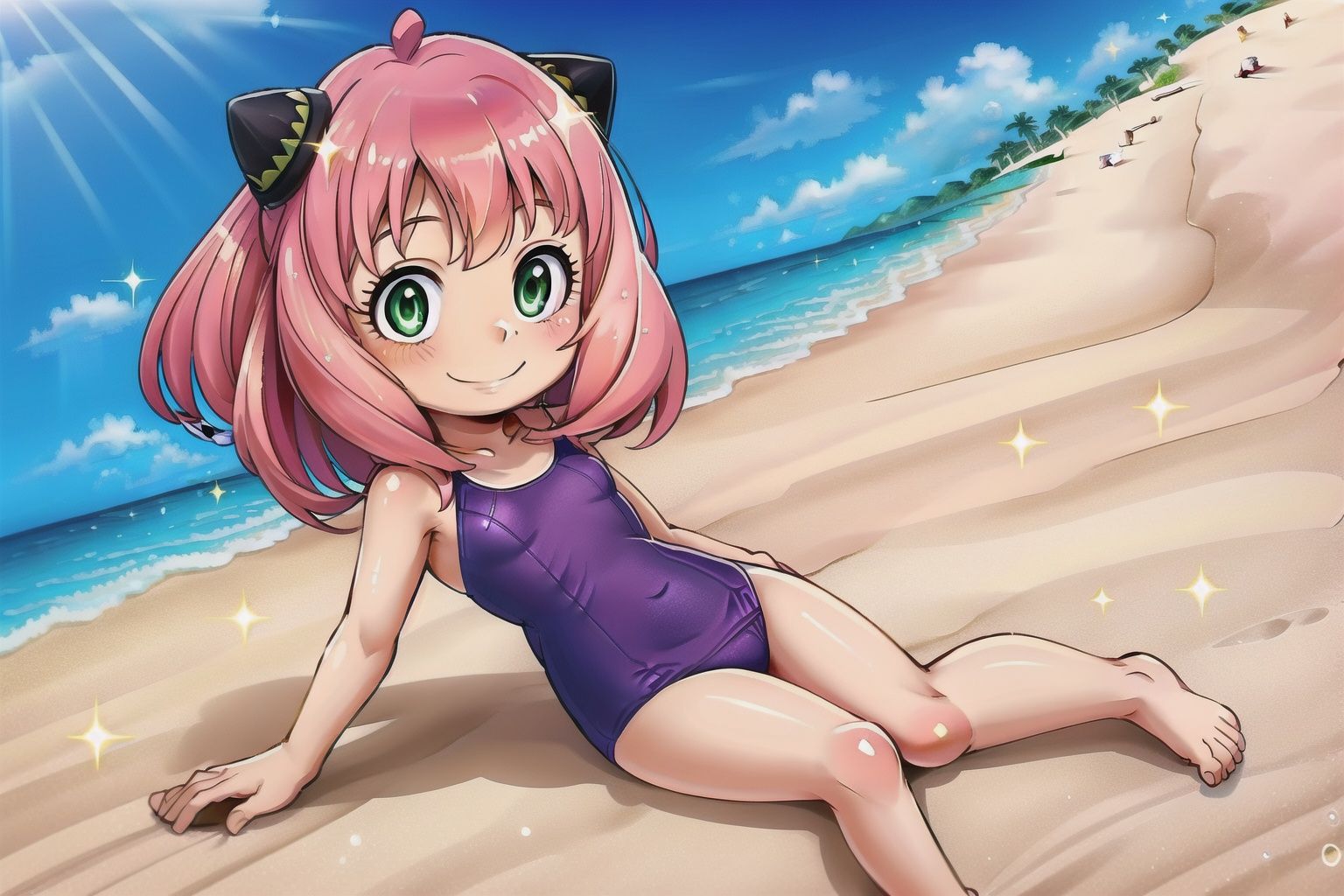 happy with floats,  full body,  wearing swimsuit on Tensor.Art