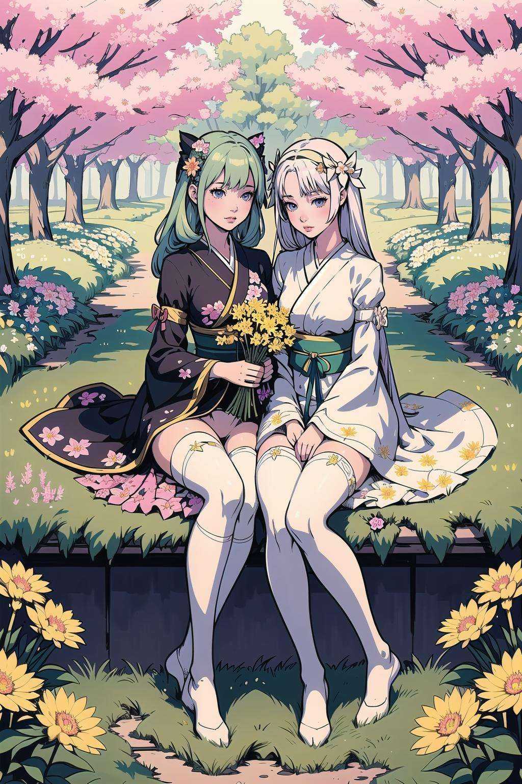 2girls,  couple,  cuddling on Tensor.Art