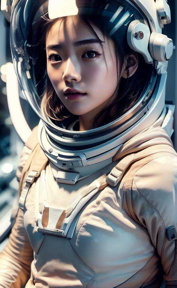 masterpiece,(best quality:1.3),ultra high res,raw photo,detailed skin,beautiful lighting,(realistic, photo-realistic:1.4),1girl,<lora:firmamentV1.1:0.8>,space_helmet,solo,<lora:tifa:0.8>,firmament,White face,Night,Moon,Neon Light,Silver Space Suit,