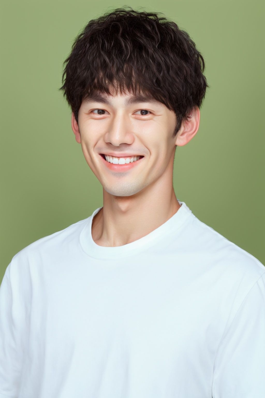 ID photo, a boy, solo, upper body, a short-haired man in a white shirt and red tie. She smiles at the camera, light green solid background, blue_IDphoto