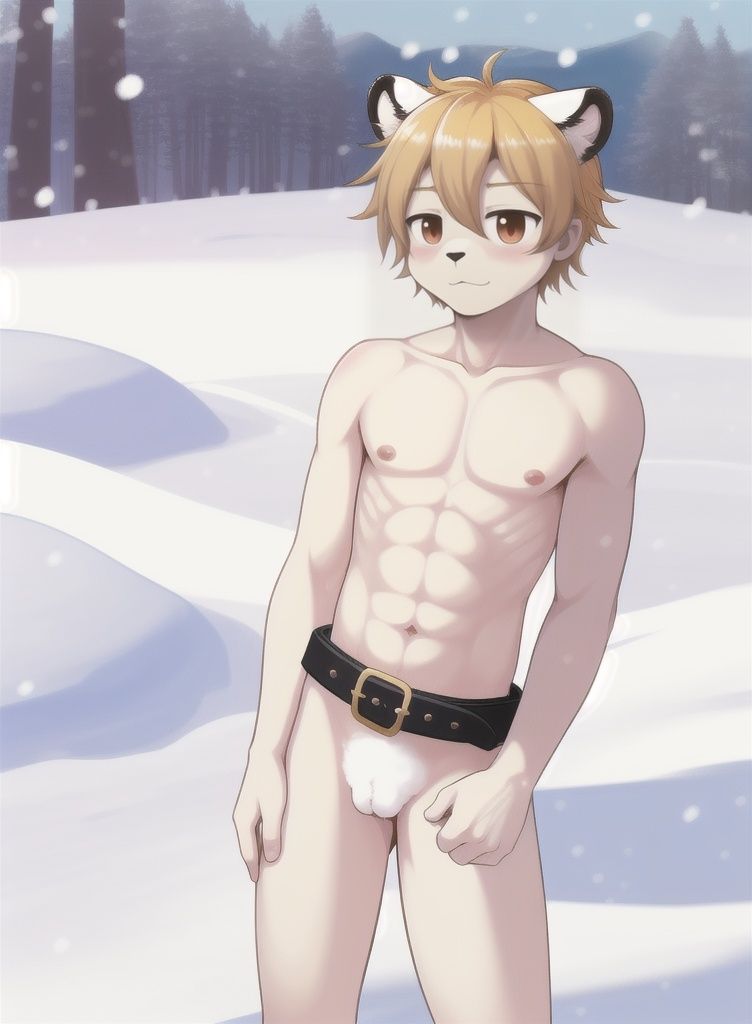 furry,kemono,snow_tiger,shota,naked_belt,