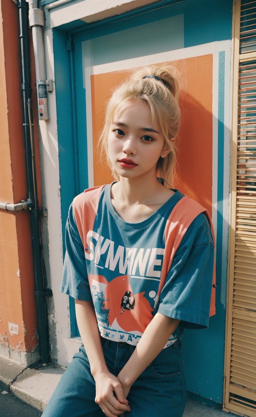 1girl,  abstract 1998 european blond hiphop girl by sachin teng x supreme,  attractive on Tensor.Art