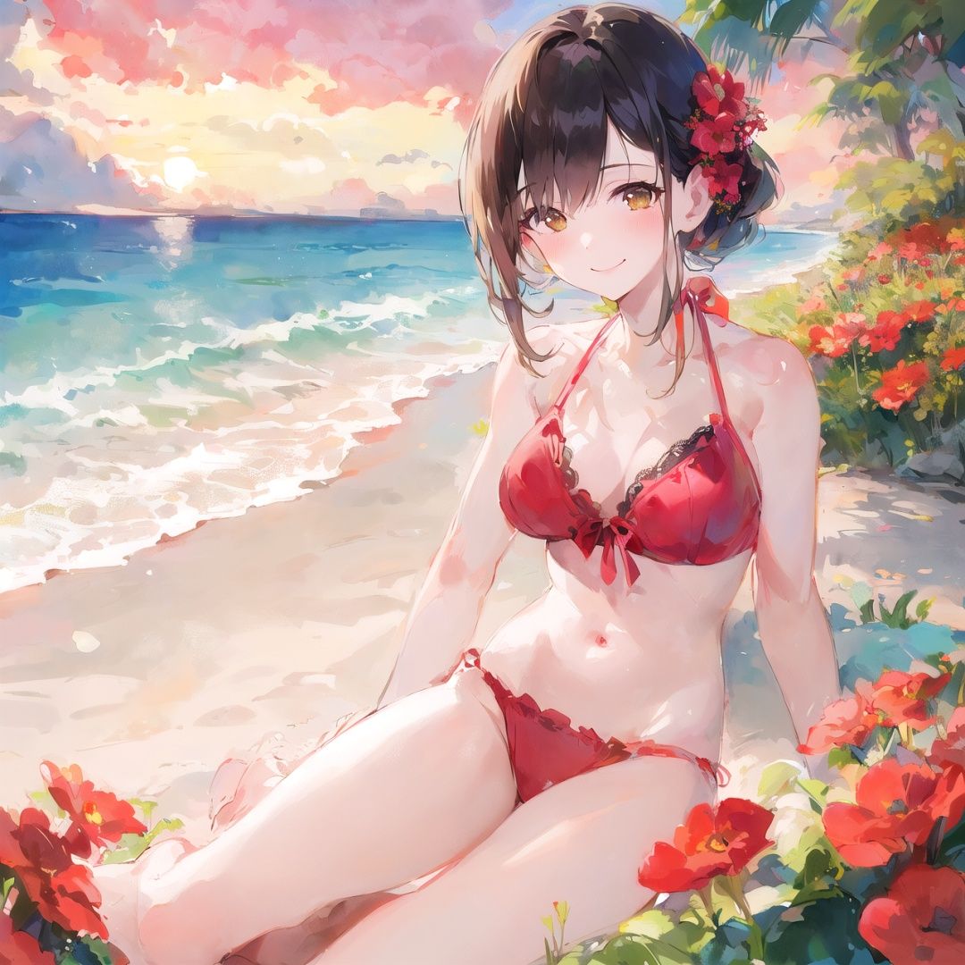 watercolor,  1girl,  beach on Tensor.Art