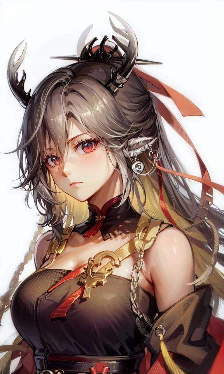 1girl,((white background)),default,horns,upper body, 