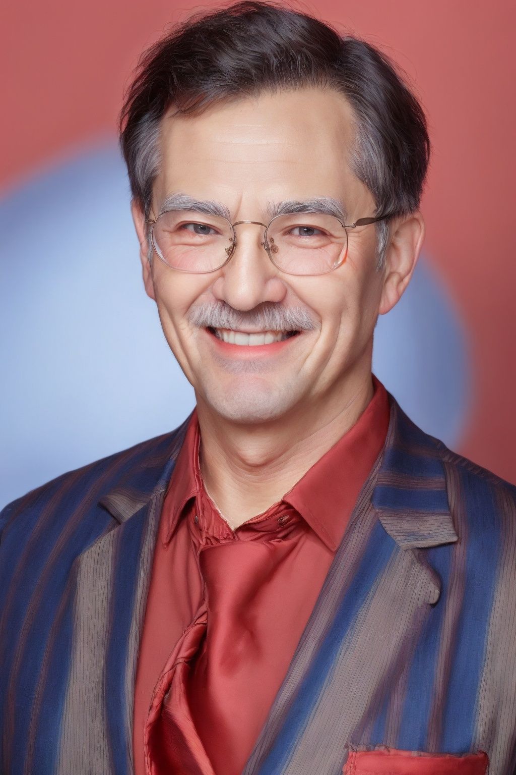 ID photo, (an old man: 1.5), solo, upper body, a short-haired old man in a suit, glasses, (long beard: 1.5), red tie. She smiles at the camera, (red solid background: 1.5), blue_IDphoto,blue_IDphoto,真实