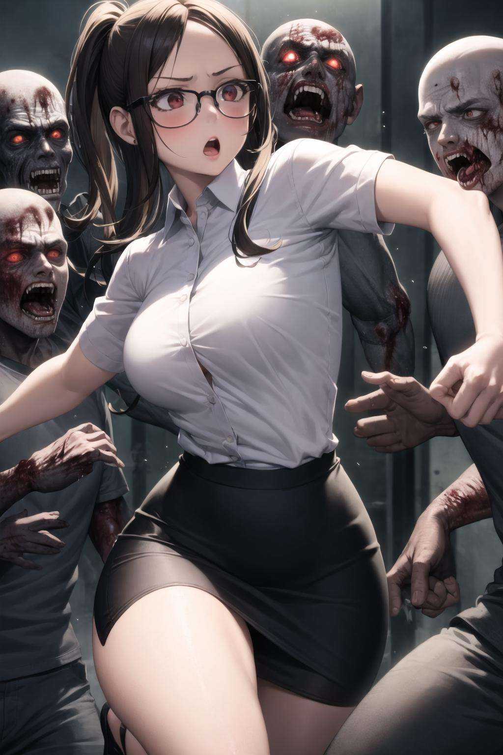 1girl,  multiple boys,  zombie on Tensor.Art